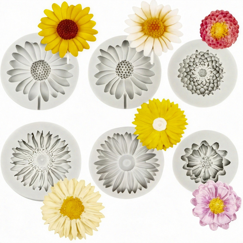 Soap Making Gloves - 6 Pieces，Sunflower Daisy Silicone Mold，3D Flower