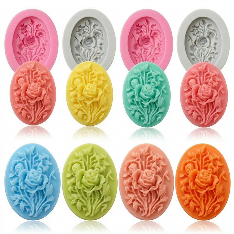 Soap Making Ideas - 4 Silicone mold with flower shape，Easy-to-demold