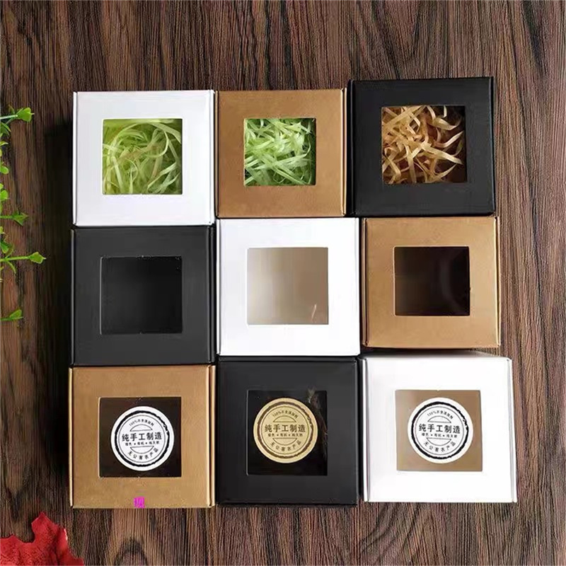 Kraft Soap Label - 10pcs Square White/Kraft/Black Window Packaging Boxes,